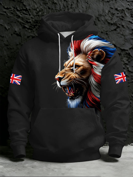 Men's British Style Print Hoodie with Pocket