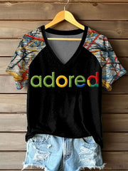 Women's Lemon Roses Music Lover Printed V-neck off-shoulder short-sleeved T-shirt