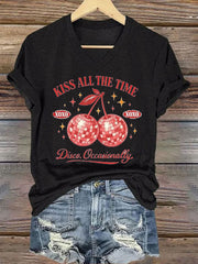 Women's Kiss All The Time Disco Occasionally Printed Iron On Short Sleeve T-Shirt