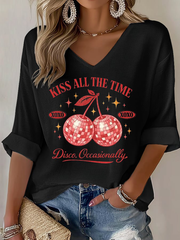Women's Kiss All The Time Disco Occasionally Printed Waffle T-shirt