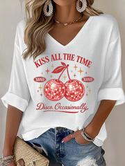 Women's Kiss All The Time Disco Occasionally Printed Waffle T-shirt