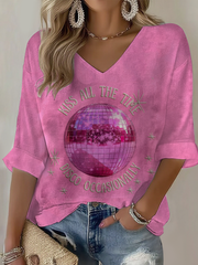Women's Kiss All The Time Disco Occasionally Printed Waffle T-shirt