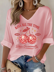 Women's Kiss All The Time Disco Occasionally Printed Waffle T-shirt