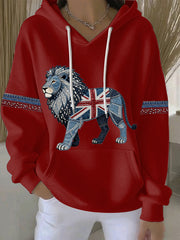 Women's British style imitation denim rhinestone hot-drill print casual hoodie