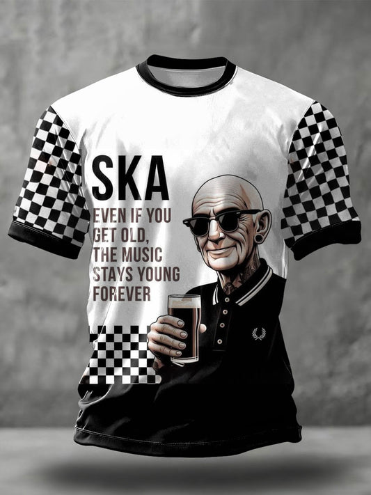 Men's 2 Rude Music Lover Checkerboard Printed T-shirt