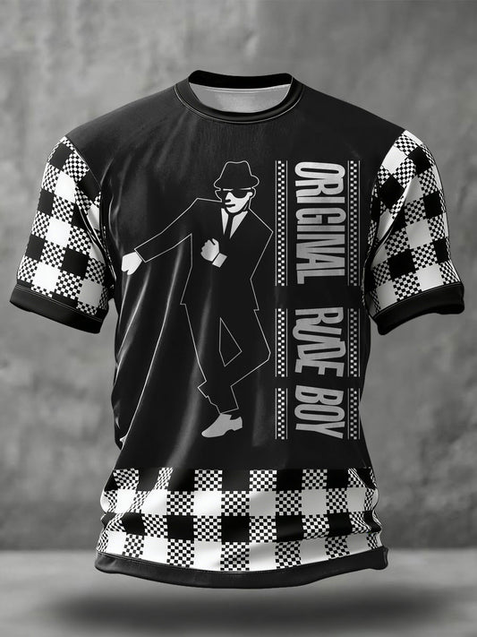 Men's 2 Rude Music Lover Checkerboard Printed T-shirt