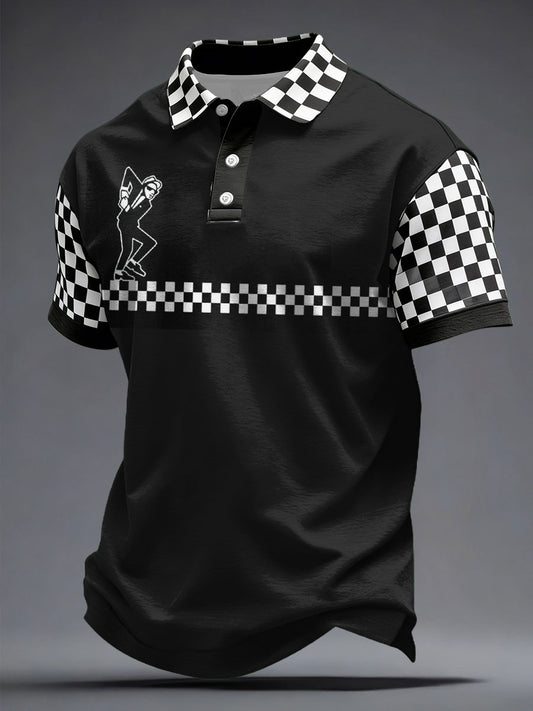 Men's 2 Tone Music Lover Checkerboard Printed Casual Tops