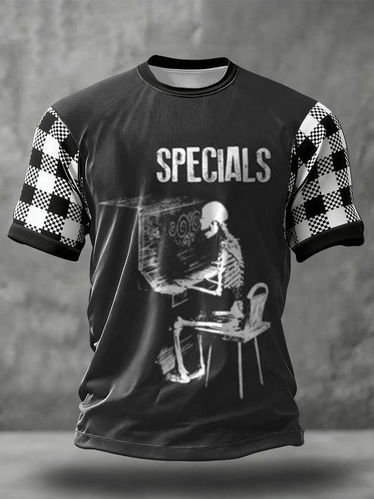Men's 2 Tone Music Lover Checkerboard Printed T-shirt
