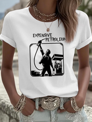 Women's expensive petroleum Iron On Short Sleeve T-Shirt