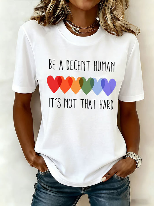 Women's Retro Be A Decent Human It's Not That Hard Print Short Sleeve T-Shirt