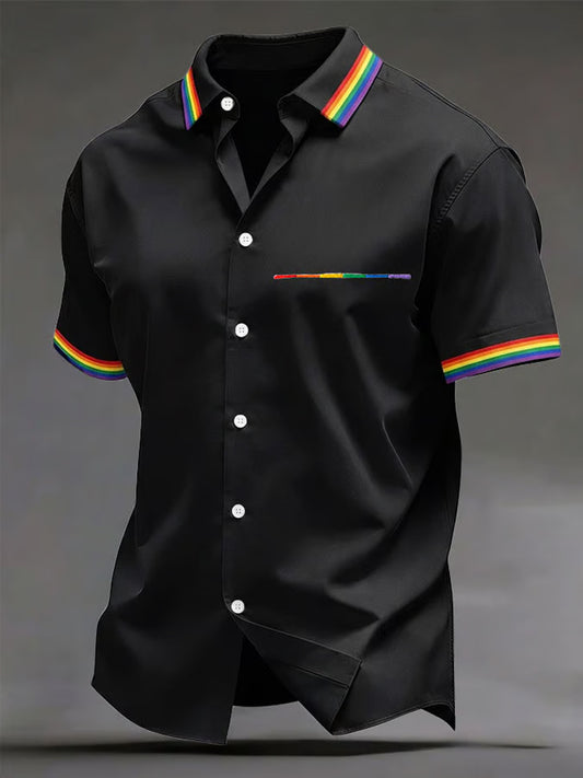 Men's Pride Month Rainbow-Print Casual Short Sleeve Shirt