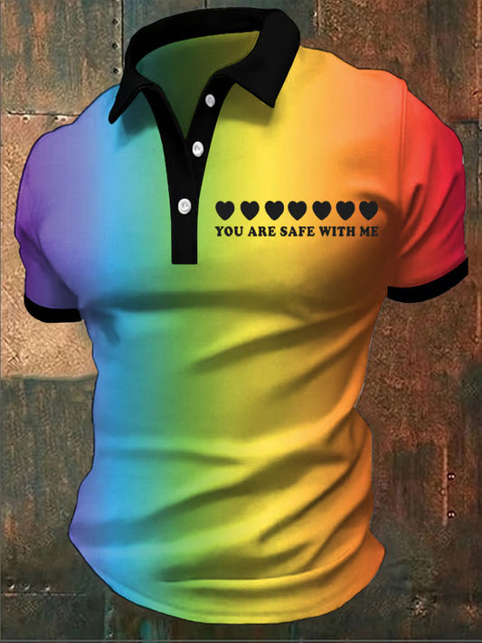 Men's Pride Month Rainbow-Print Casual Short Sleeve Top