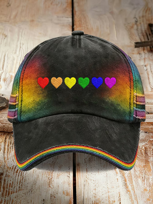 Unisex Pride Month Rainbow Heart Print Hat