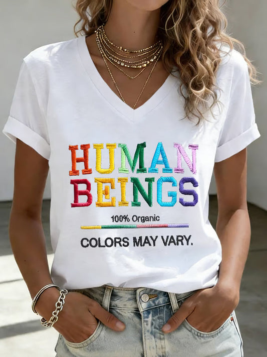 Women's Pride Month Retro Human Beings 100% Organic Colors May Vary  Short Sleeve T-Shirt