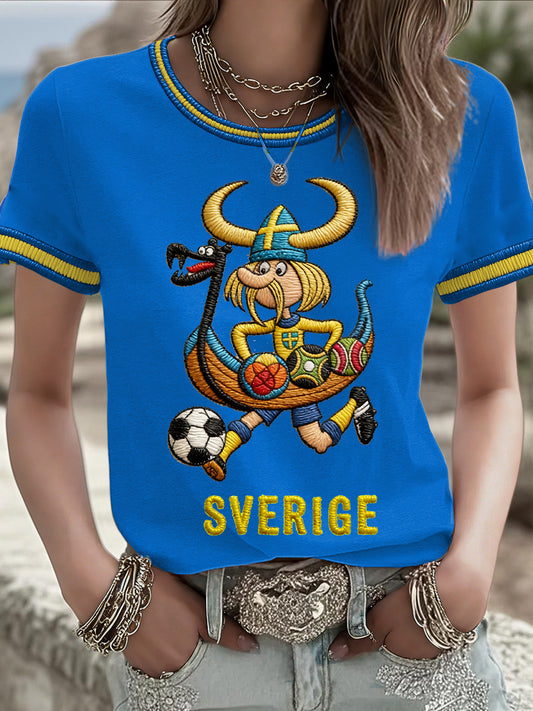 Women's Sweden Football Lover Printed T-shirt