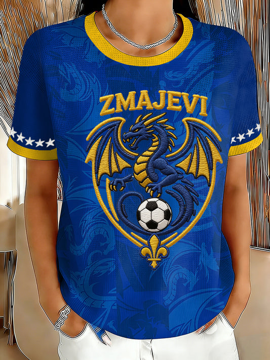 Women's Bosnia ZMAJEVI Football Lover Printed Waffle Tops