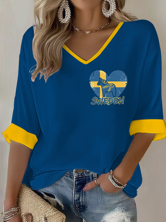 Women's Swedish heart with a country icon Waffle T-shirt