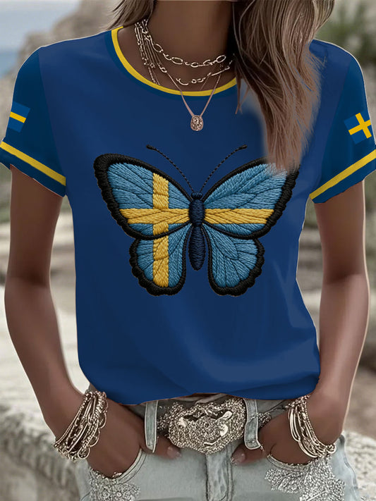 Women's Swedish Flag Butterfly Classic short-sleeved T-shirt