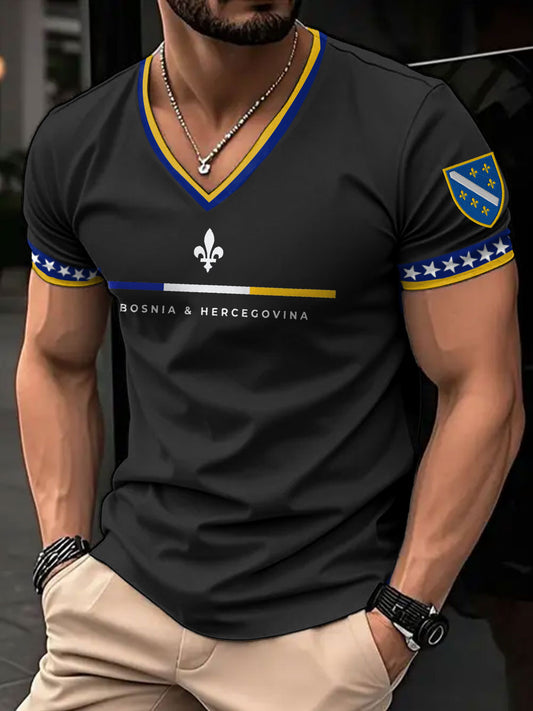 Men's Bosnia Football Lover ZMAJEVI Printed V-neck T-shirt