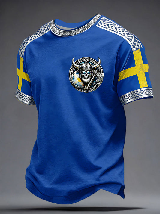 Men's Sweden Viking Style Football Lover Printed T-Shirt