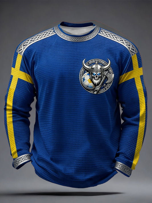 Men's Sweden Viking Style Football Lover Printed Waffle Tops