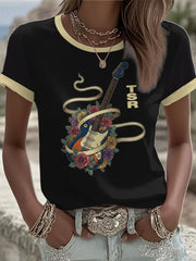 Women's Lemon Roses Music Lover Printed short-sleeved T-shirt