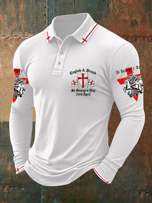 Men's St George's Day long sleeve polo  shirt