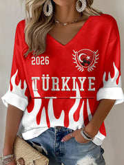 Women's Turkish Football V-Neck Tops
