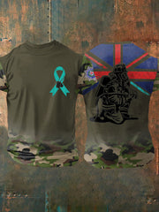 Men's PTSD Awareness Veteran Fire Survice Printed T-shirt