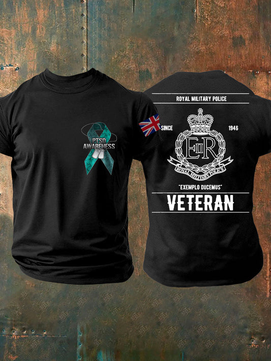Men's PTSD Awareness Veteran Police Printed T-shirt