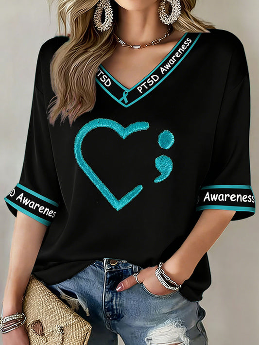 Women's PTSD Awareness Veteran Printed T-shirt