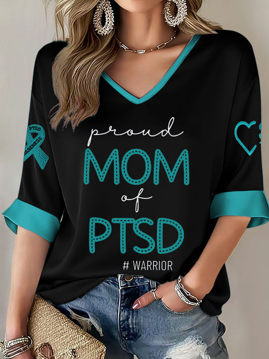 Women's PTSD Awareness Veteran Printed T-shirt