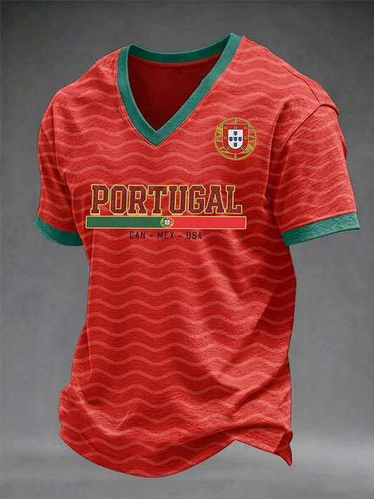 Men's Portugal Football V-neck T-shirt