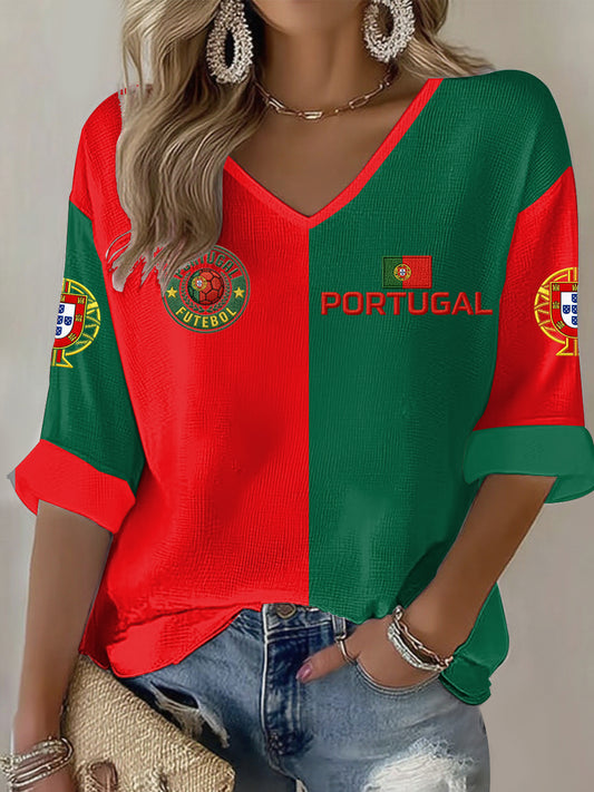 Women's Portuguese Football Print Casual T-shirt