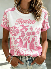 Women's Mexico Football Lover Art Printed T-shirt
