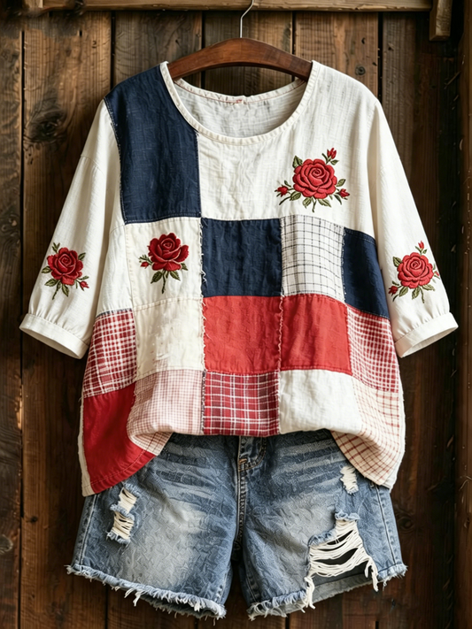 Women's Floral Print Mid-length Sleeves T-Shirt