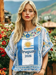 Women's URUGUAY 2026 Football  linen short-sleeved T-shirt