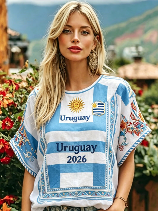 Women's URUGUAY 2026 Football  linen short-sleeved T-shirt