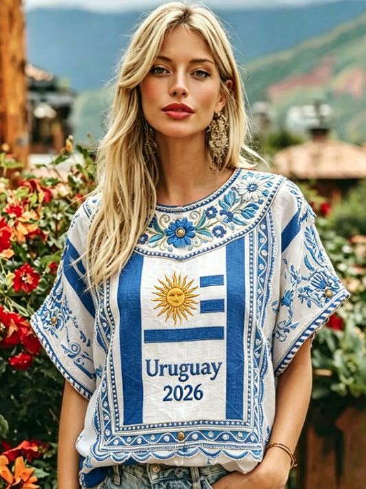 Women's URUGUAY 2026 Football  linen short-sleeved T-shirt