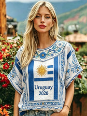 Women's URUGUAY 2026 Football  linen short-sleeved T-shirt