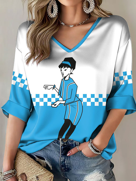 Women's Cov City Checkerboard Art Printed T-shirt