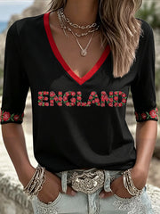 Women's England Rugby Lover Roses Art Printed T-Shirt