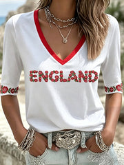 Women's England Rugby Lover Roses Art Printed T-Shirt