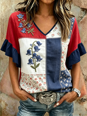 Damen T-Shirt mit Glockenblumen-Print und kurzen Ärmeln