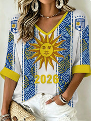 Women's Mid-length Sleeves V-Neck T-Shirt