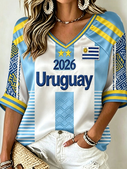 Women's Mid-length Sleeves V-Neck T-Shirt