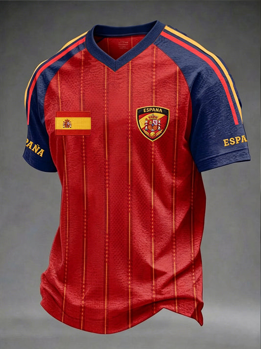 Men's Gift For Spain Soccer Fans Print Casual V-Neck Tee