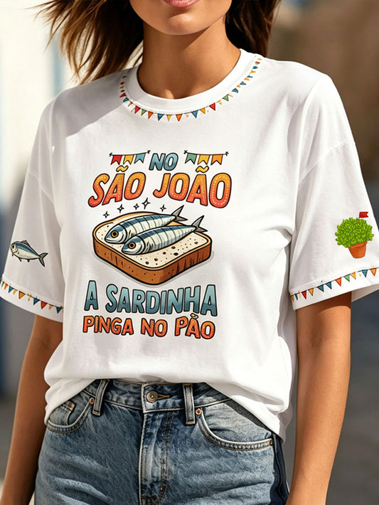 Women's Santos Populares Sardinha Art Printed T-Shirt