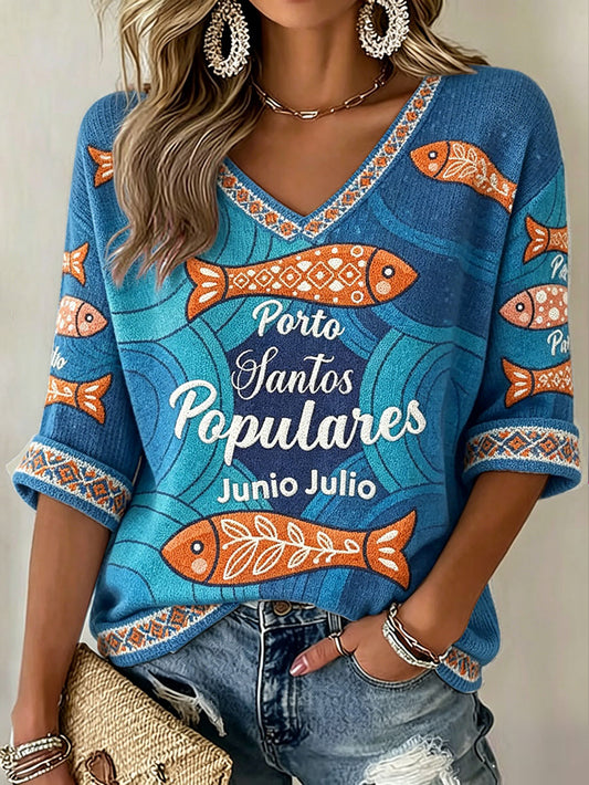 Women's Santos Populares Sardinha Art Printed T-Shirt