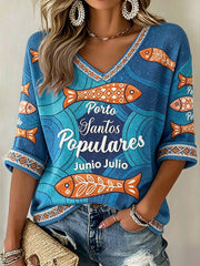Women's Santos Populares Sardinha Art Printed T-Shirt